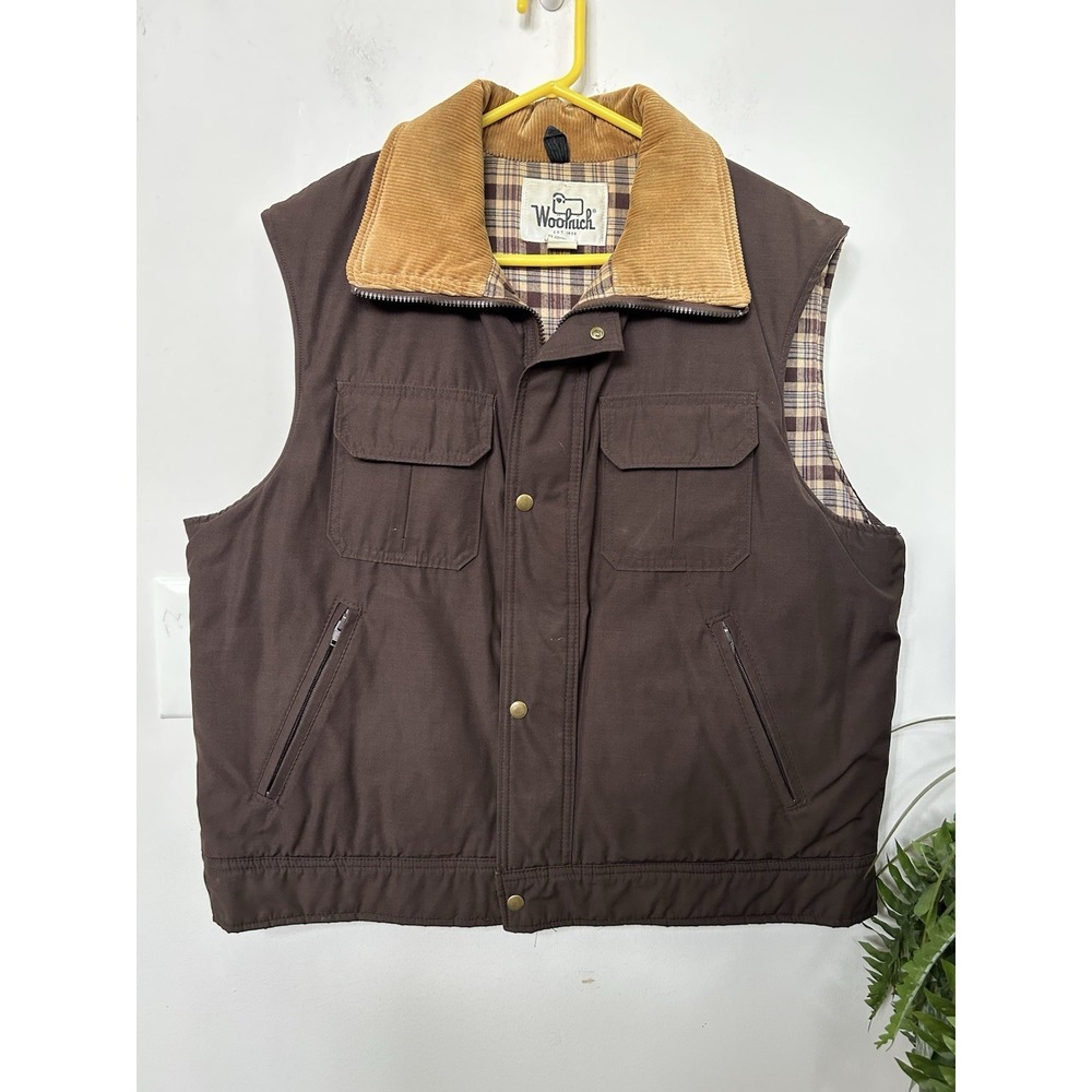 Vtg Woolrich Puffer Vest XL Brown Corduroy Flannel Lined USA Made Workwear Gorp